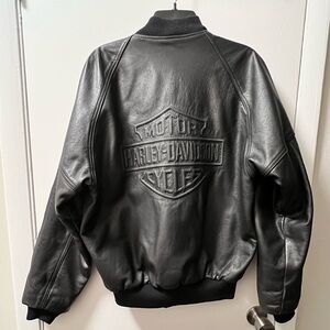 Harley-Davidson Embossed Black Leather Bomber Jacket